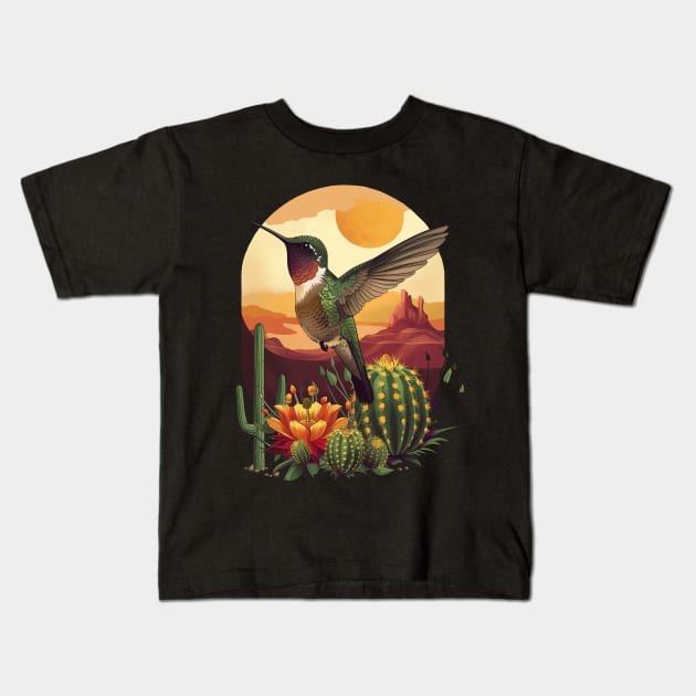 Hummingbird in the desert Kids T-Shirt by feafox92
